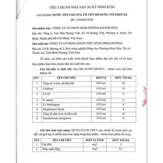 Nước yến sào 15% bổ sung vitamin K2 Khánh Hòa Nutrition ( 6 lọ x 125ml ) | BigBuy360 - bigbuy360.vn