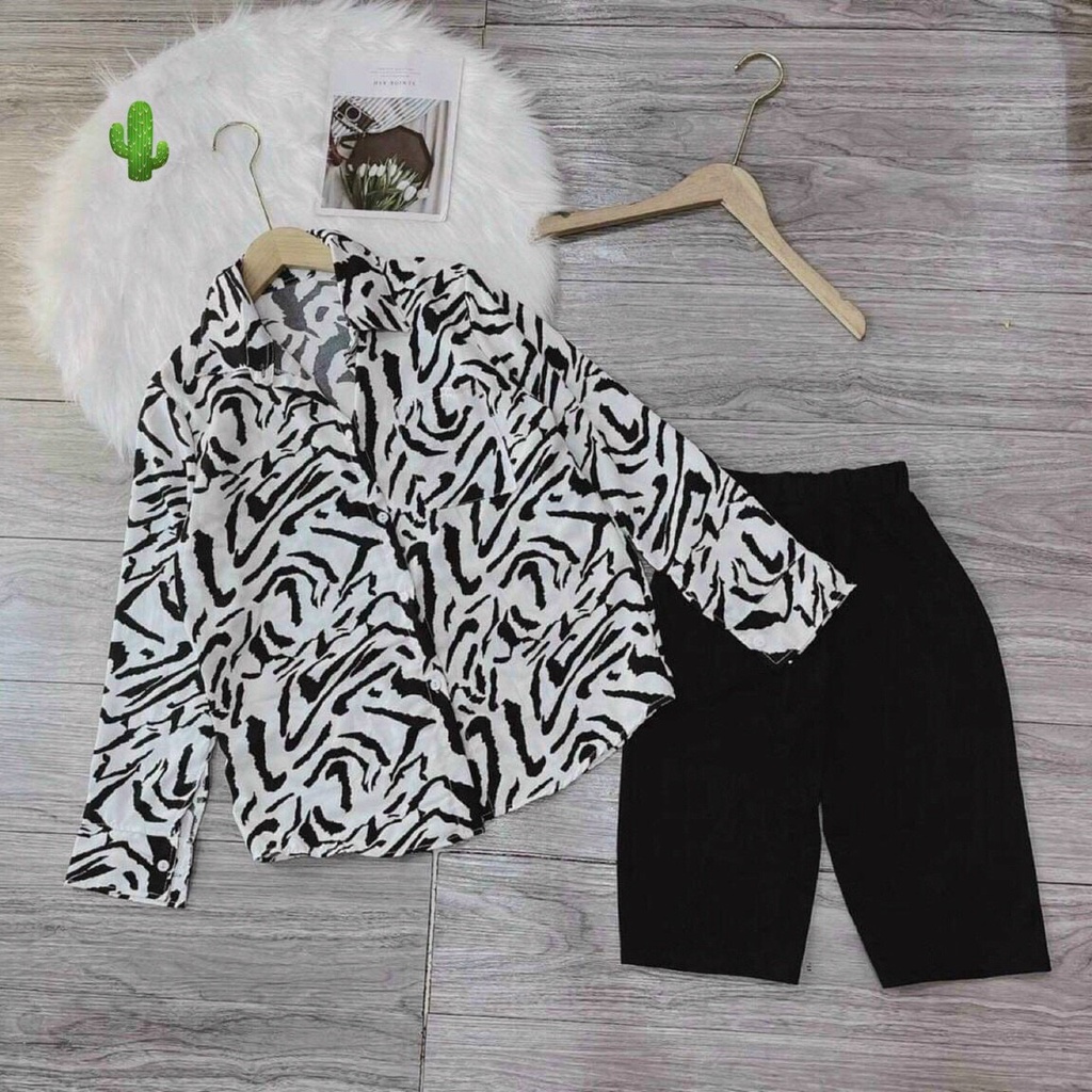 áo sơ mi tay dài kiểu họa tiết rằn ri xinh cá tính pc