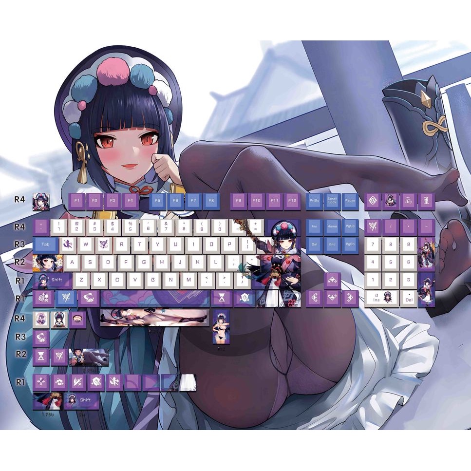 128 phím Yun Jin Keycap Cherry Profile Genshin Impact Theme Anime PBT Dye Sub Bàn phím cơ học Keycap