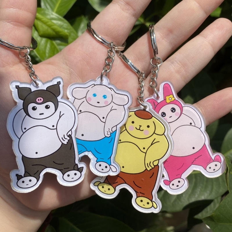 Móc khóa hình Macho Melody Kuromi Cinnamon Sanrio luyện tập cơ bắp
