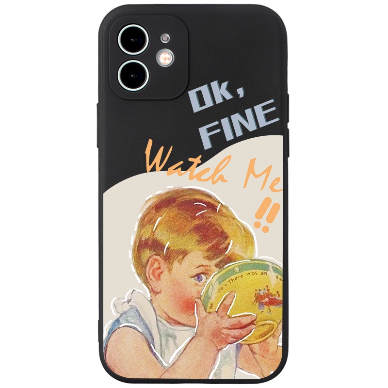 Ốp lưng JURSUE mềm hoạt hình dễ thương đẹp đen cho iPhone 13 12 11 Pro Max SE 2020 X XR XS 8 7 ip 6S 6 Plus kute Y1770