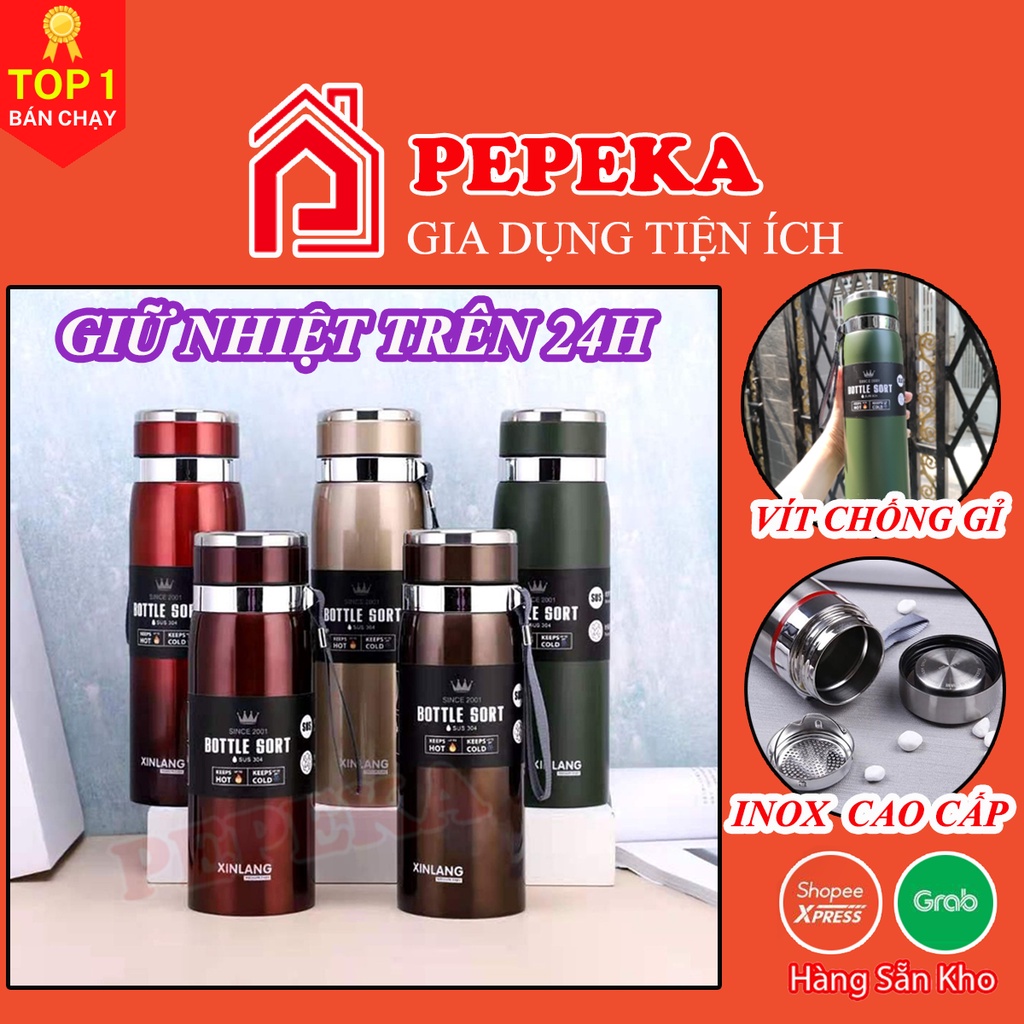 Bình giữ nhiệt Pepeka Vacuum 1000ml, Bình nước giữ nhiệt 12h inox 316 cao cấp