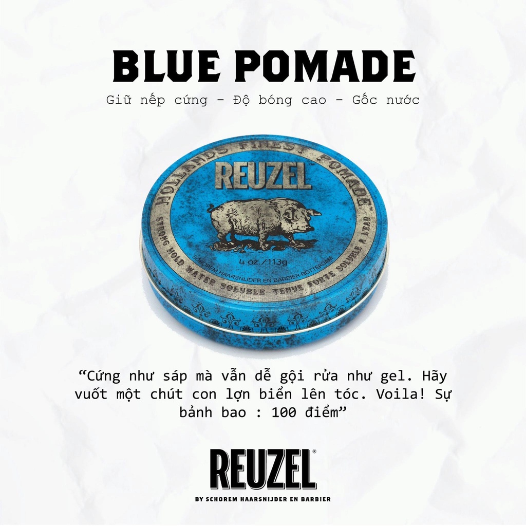 [Chính Hãng 100%] Sáp Vuốt Tóc Reuzel Blue Pomade Strong Hold - Gốc Nước