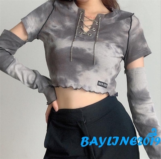 Áo Thun Lửng Tay Dài Đan Dây Thời Trang Dành Cho Nữ