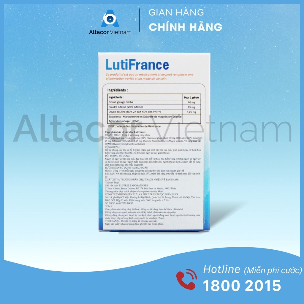 - VIÊN UỐNG BỔ MẮT LUTINFRANCE – PHÁP – HỘP 15 VIÊN