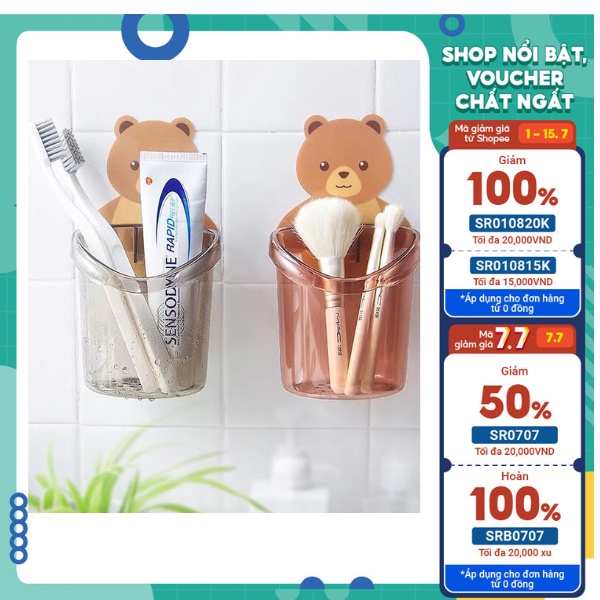 Cốc Dán Tường Hình Gấu, Đựng Đồ Đa Năng, Dán Chắc Chắn, Siêu Tiện Lợi