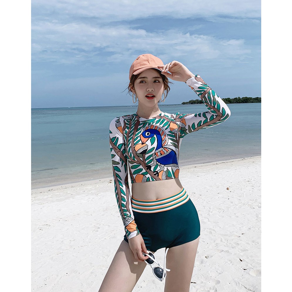 Bộ đồ bơi nữ CAO CẤP dài tay quần cạp cao che bụng siêu tôn dáng | BigBuy360 - bigbuy360.vn