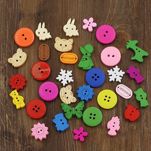 Set 100 khuy gỗ 2/4 lỗ nhiều màu sắc trang trí thủ công mã O16