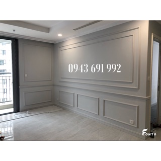 Full đồng bộ phào chỉ nhựa khung tường, chỉ ngang và phào chân sơn cùng màu ghi tường