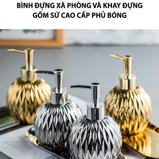 Bình Đựng Xà Phòng Nhà Tắm Chất Liệu Gốm Sứ Cao Cấp Phủ Bóng Dung Tích 400ml