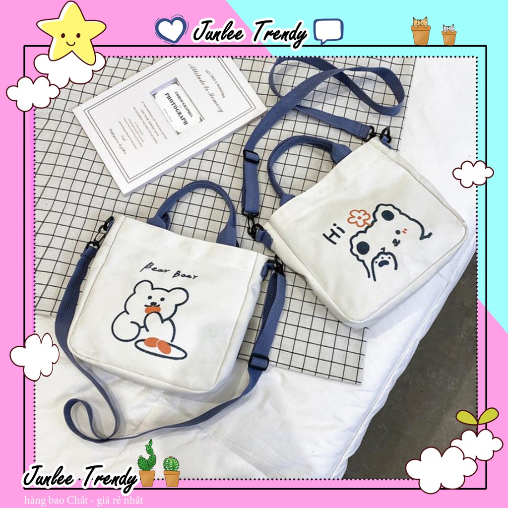 ❤️BÁN LỖ XIN ĐÁNH GIÁ❤️ Túi ToTe Vải Canvas Đeo Chéo Cầm Tay In Hình Gấu Dễ Thương DC0001
