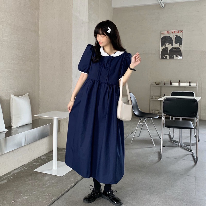 Đầm Midi Dáng Rộng Cổ Búp Bê Phong Cách Thời Trang Nhật Hàn Dành Cho Nữ