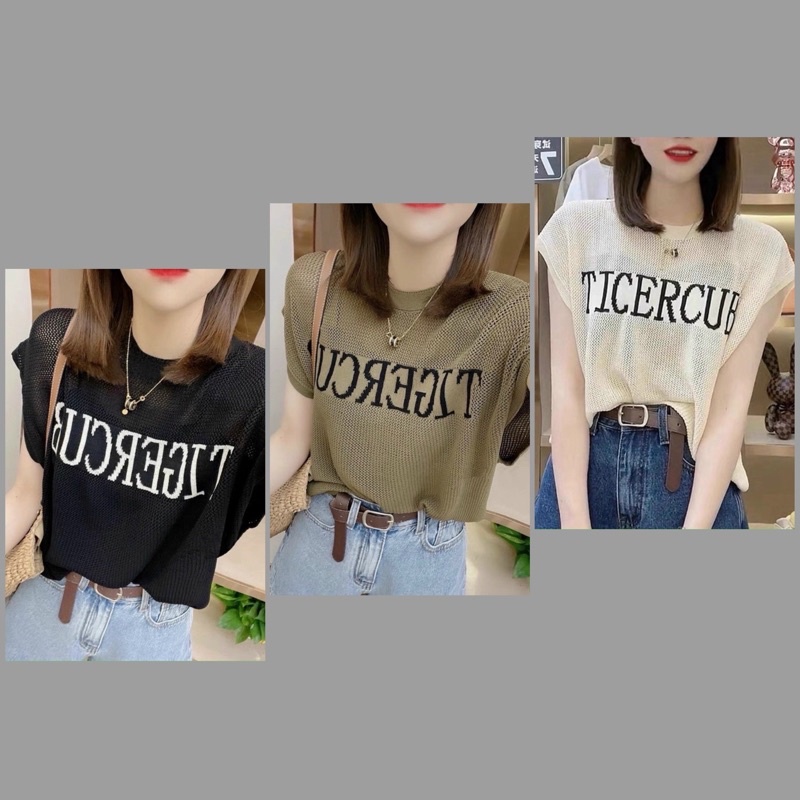 Áo len lưới tay hến Tigercub cổ tròn Quảng Châu A028