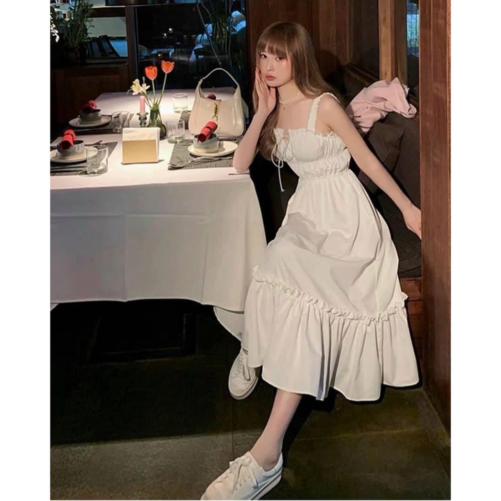 Váy,đầm hai dây trắng chun ngực xinh xắn (V3) | BigBuy360 - bigbuy360.vn