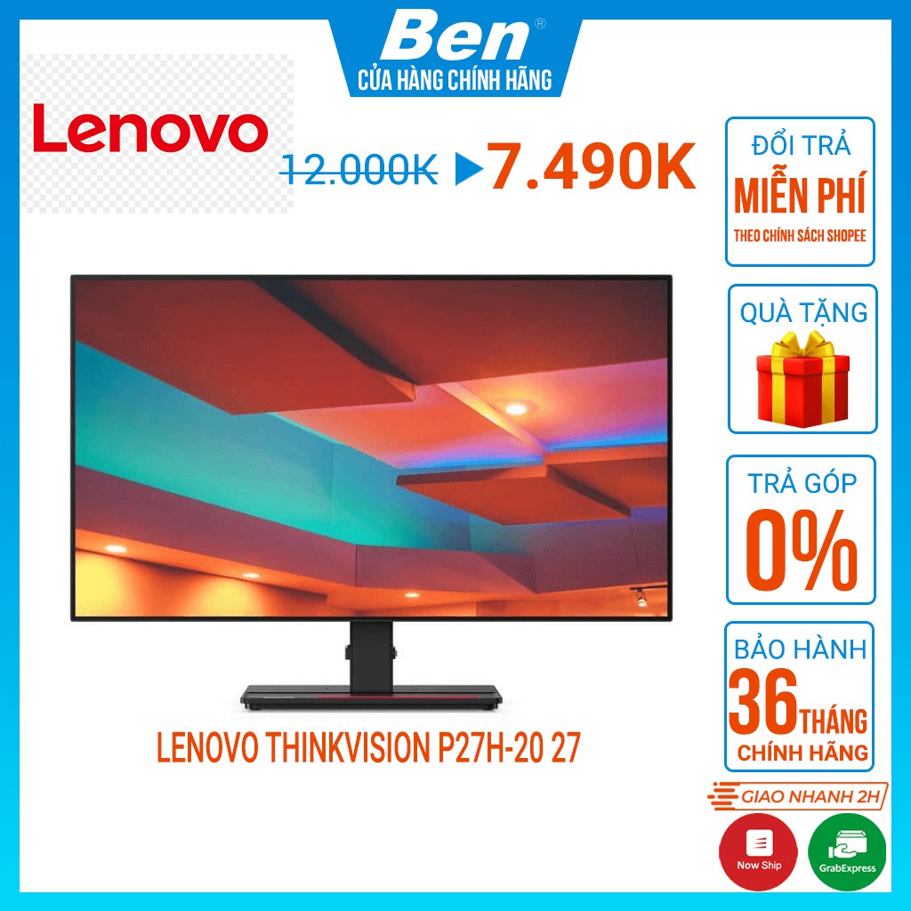 [Mã 77ELSALE1 giảm 5% đơn 3TR] Màn hình máy tính Lenovo Thinkvision P27h-20 27 QHD Type-C Monitor 61E9GAR6WW