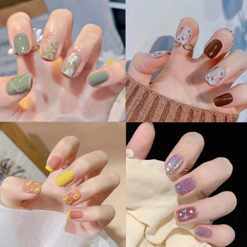 [Hàng mới về] Set 24 móng tay giả dáng ngắn chất liệu acrylic nhiều mẫu tùy chọn có thể tháo ra diy