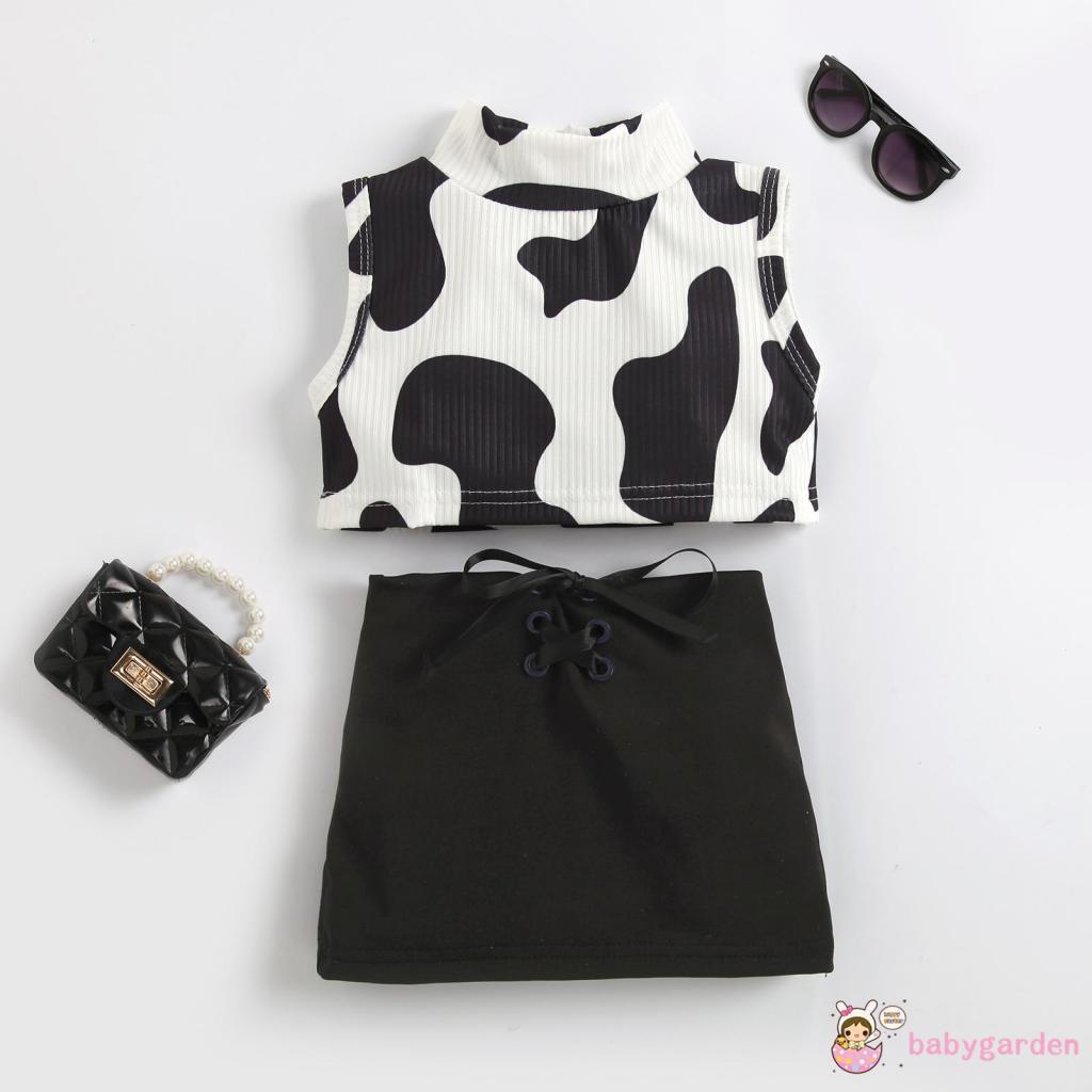 Bộ Áo Tank Top + Chân Váy Họa Tiết Bò Sữa Dễ Thương Thời Trang Mùa Hè Cho Bé Gái 1-6 Tuổi