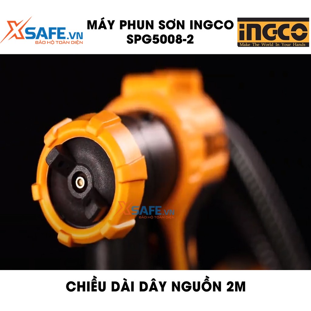 Máy phun sơn INGCO SPG5008-2 Kèm 1 tay cầm phụ, 1 bộ than Súng phun sơn cầm tay công suất 500W lưu lượng tối đa 850ml/ph