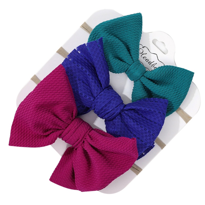 Set 3 băng đô nơ công chúa bằng nylon mềm co giãn màu trơn cho bé sơ sinh