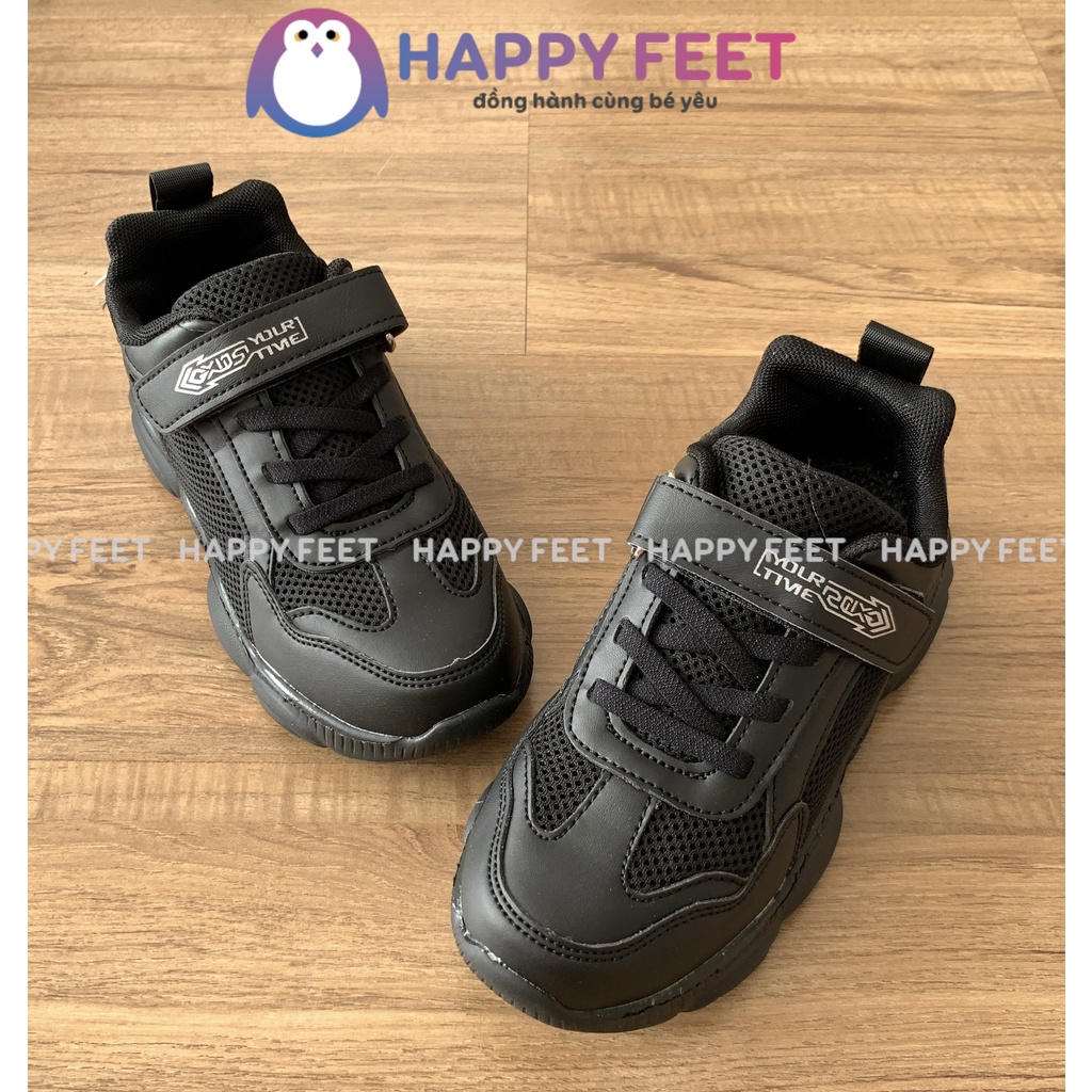 Giầy thể thao đen siêu nhẹ trẻ em, giày đông phục trường Vin, cho bé trai bé gái 6-9 tuổi- Happy Feet No 3528