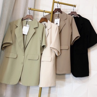 Áo khoác blazer cộc tay suông khuy bọc sang đẹp
