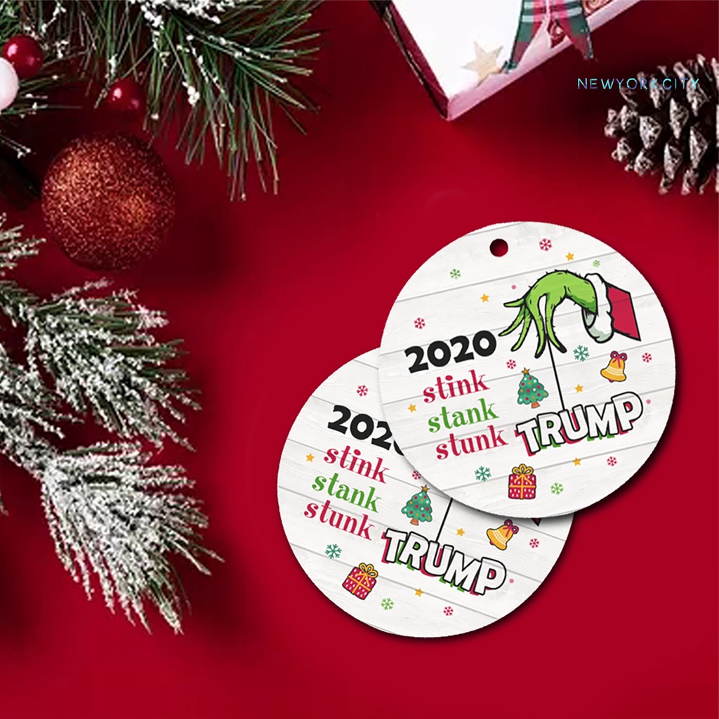 Phụ Kiện Treo Trang Trí Giáng Sinh Bằng Gỗ Hình Tròn Kèm Dây Màu Vàng