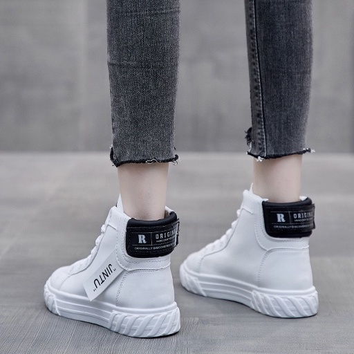 Giày thể thao nữ trắng cao cấp cổ cao giá rẻ giày sneaker nữ đế bằng hot trend- TKB-D2D2