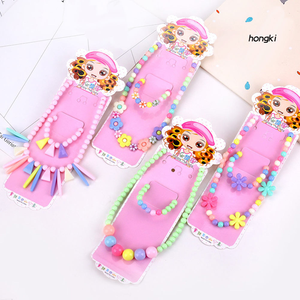 Bộ Vòng Tay / Vòng cổ Chuỗi Hạt Nhiều Màu Sắc Xinh Xắn Cho Bé Gái