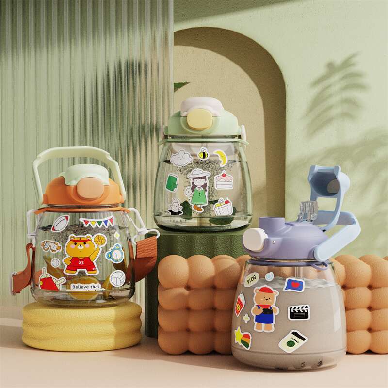 bình nước cute ly thủy tinh có nắp bình giữ nhiệt băng keo thể thao 1300ml Chống Tràn Kèm Ống Hút In Hình Hoạt Hình Dễ Thương Cho Bé