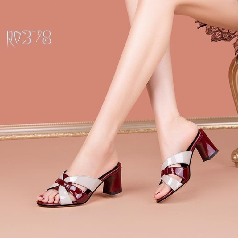 ✿ Giày cao gót nữ đẹp đế vuông 6p hàng hiệu rosata hai màu xanh đỏ ro378 ✿