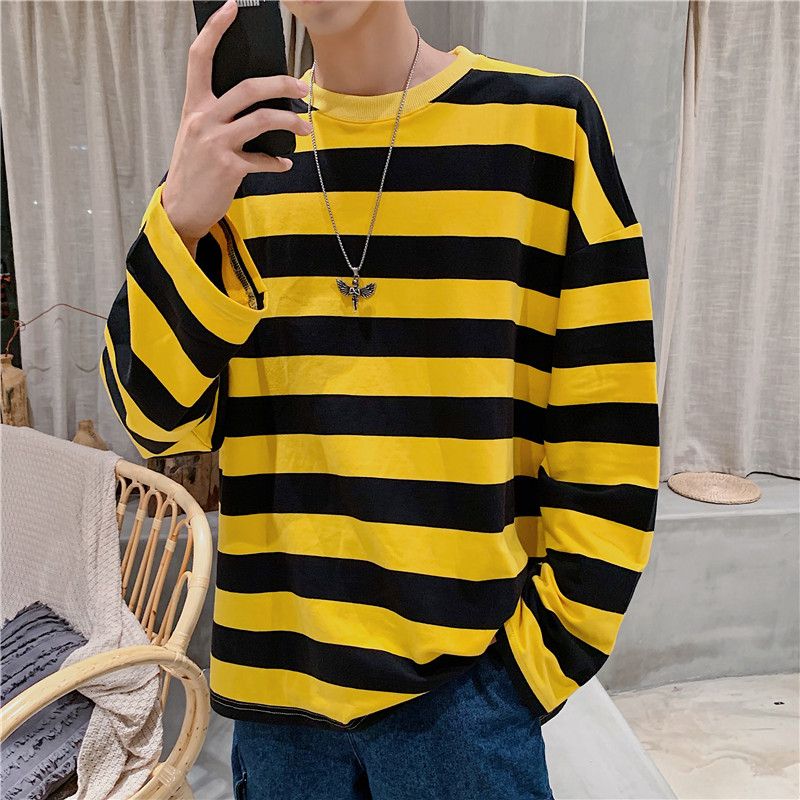 Áo sweater tay dài dáng rộng kẻ sọc thời trang cho cặp đôi