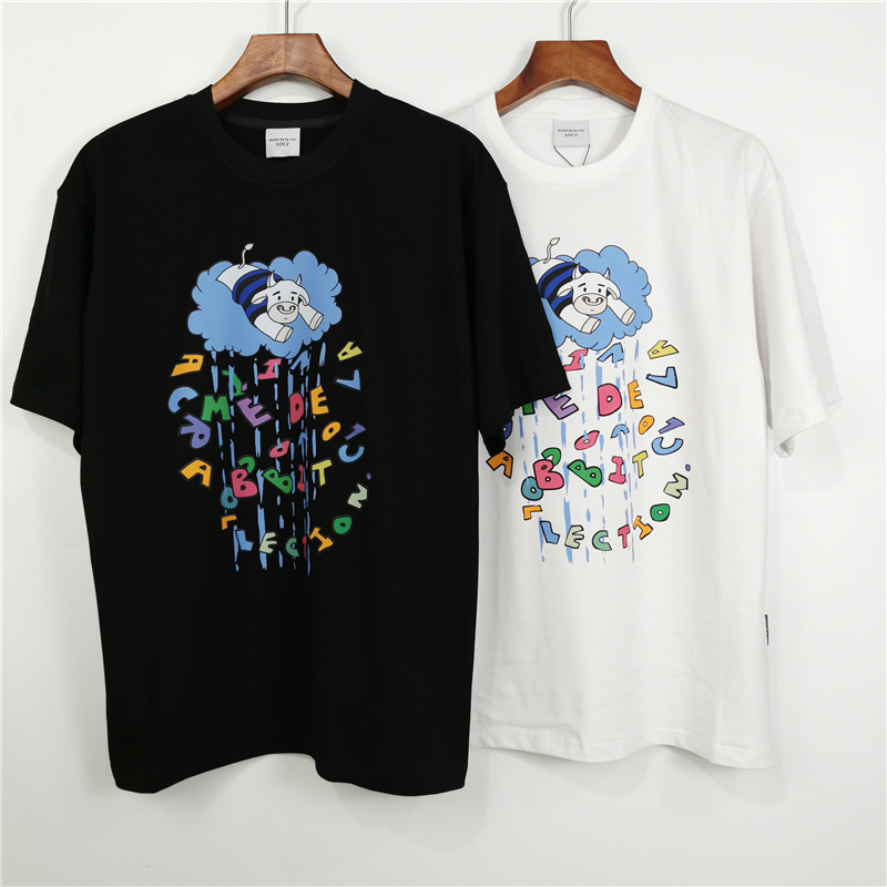 ADLV Áo Thun Cotton Ngắn Tay Dáng Rộng In Họa Tiết Cá Tính Cho Nam Nữ