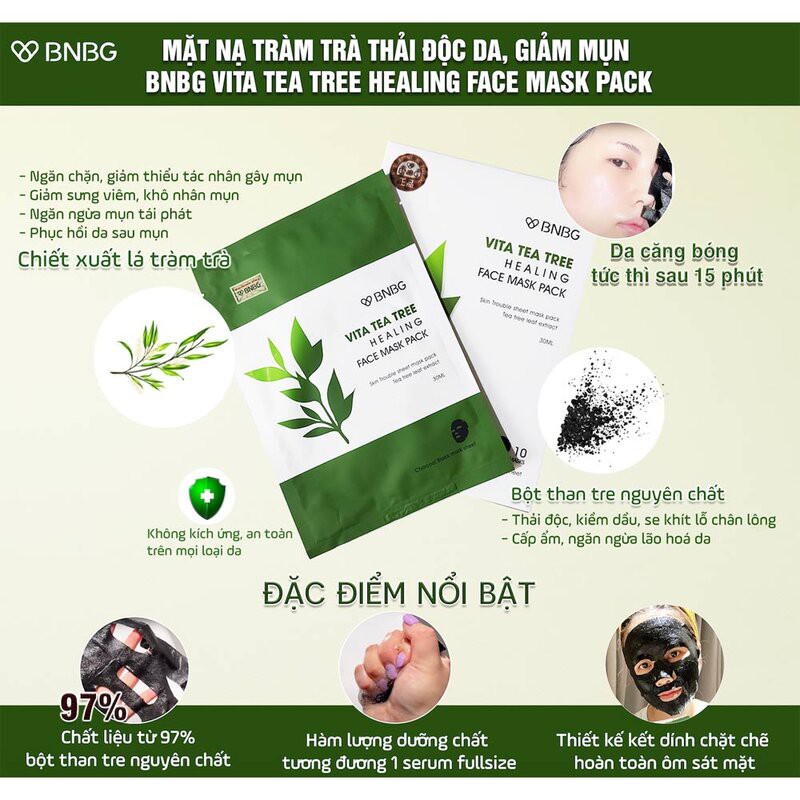 Mặt Nạ BNBG Tràm Trà Giúp Thải Độc Da, Giảm Mụn Vita Tea Tree Healing Face Mask Pack 30ml