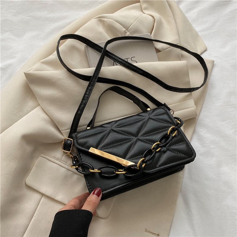 Túi Đeo Chéo Hình Vuông Nhỏ Màu Trơn Phối Dây Xích Thời Trang Phong Cách Phương Tây Cho Nữ 2022