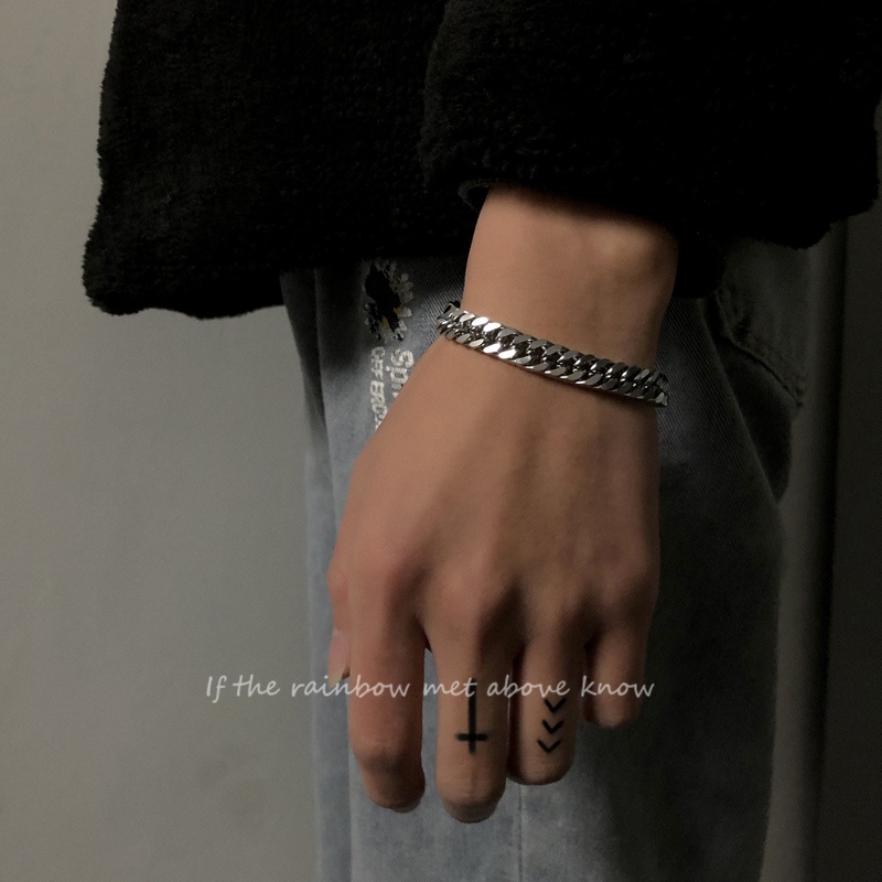 Vòng Tay Thép Titan Dày Kiểu Mắt Xích Phong Cách hip hop Thời Trang Cho Nam