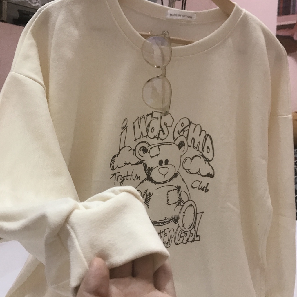 🔥FREESHIP🔥 Áo Sweater Nỉ Cotton in hình gấu,form thụng dáng xinh | BigBuy360 - bigbuy360.vn