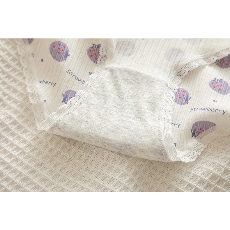 Quần Lót Cotton Tăm Hình Thỏ Dâu Tông Tím Pastel Mềm Mại Cute QL53