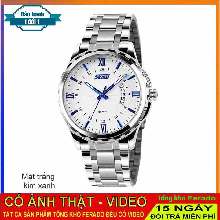 Đồng Hồ Nam Skmei Dây Thép Không Gỉ Mặt Tròn Sang Trọng Đẳng Cấp