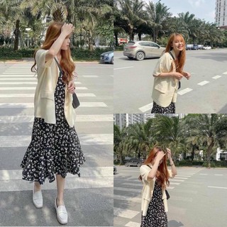 🎀 SET VÁY 2 DÂY ĐUÔI CÁ HOA NHÍ MIX ÁO BLAZER BE🍓