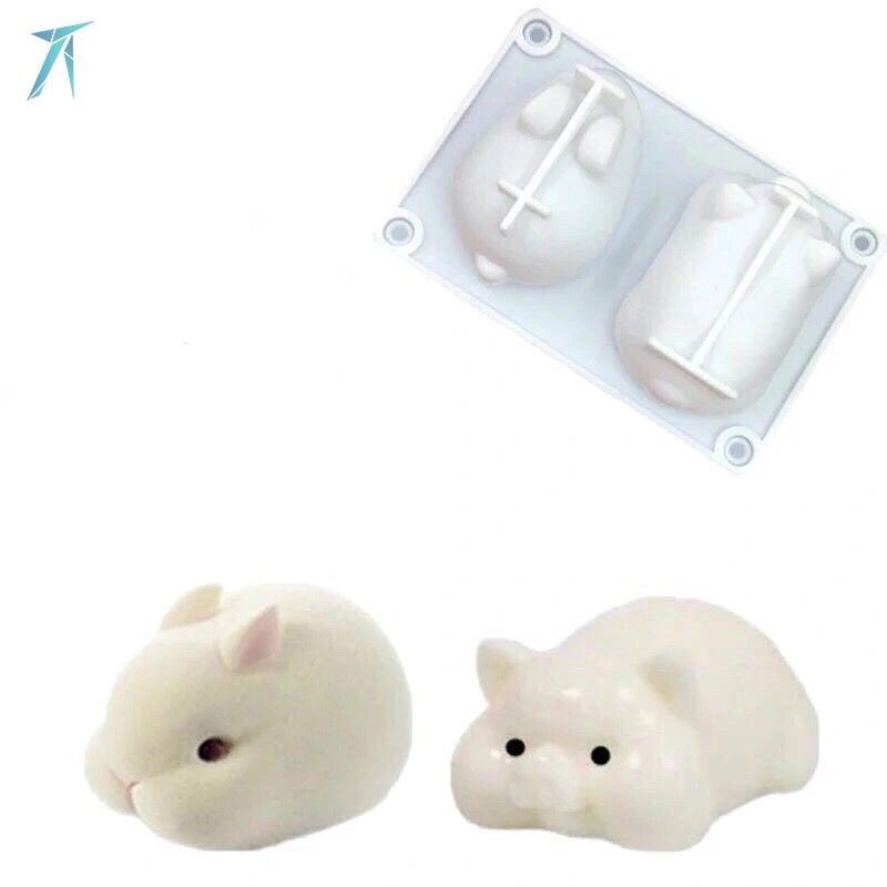 Khuôn silicon 3D hình thỏ và heo làm bánh, thạch, pudding dễ thương