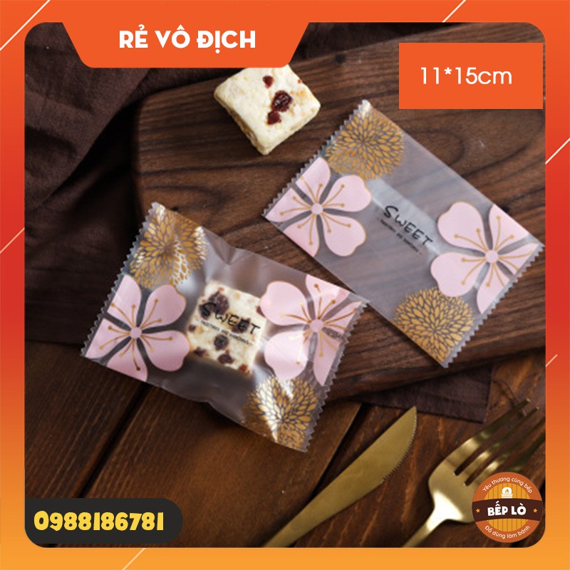 Túi Hàn Đựng Bánh Quy Kẹo Nougat Hình Hoa Anh Đào SIÊU ĐẸP - Set 100 túi