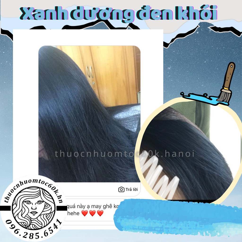 [TẨY RỒI LÊN RÕ XANH]Thuốc nhuộm tóc màu Xanh Dương Đen Khói, Xanh Đen Dương, Xanh Đen kèm oxy trợ nhuộm dưỡng găng tay