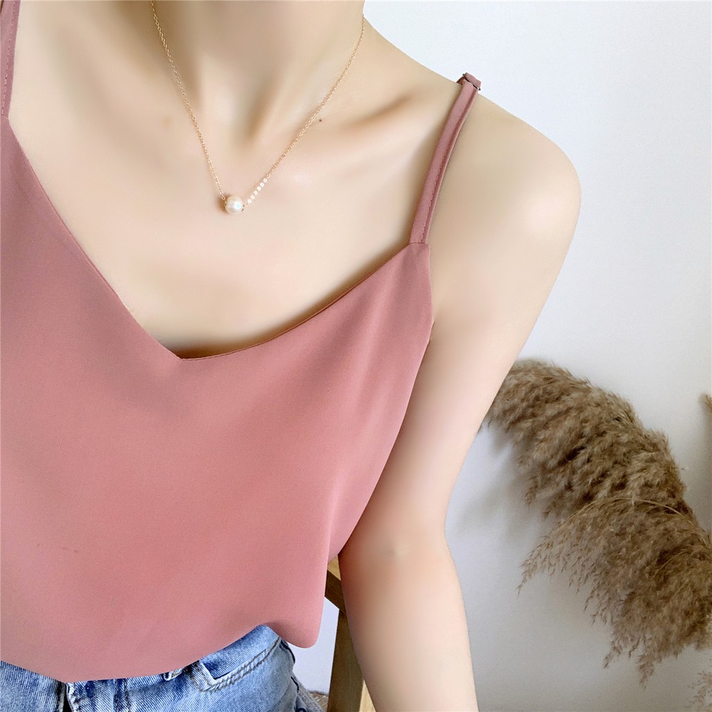 Áo Dây Kiểu SANJOLI Áo Lụa 2 Dây Nữ Kiểu Dáng Cổ V Sợi Bún Cao Cấp Thiết Kế Mùa Hè Hàn Quốc AO003 | BigBuy360 - bigbuy360.vn