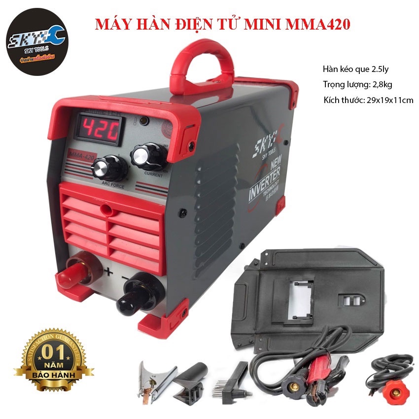 Máy hàn điện tử mini MMA420, hàn que 1.6-2.5ly, máy hàn que gia đình giá rẻ | Tặng dây mát +  dây hàn + mo hàn + que hàn