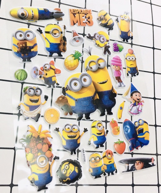 Bộ Sticker minion dán nổi trống nước như hình shop đăng