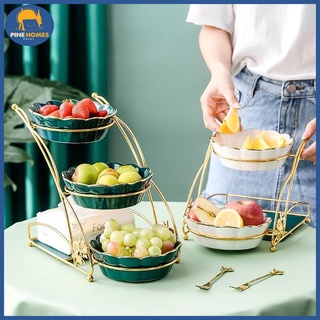 Khay sứ để hoa quả, bánh kẹo 2 tầng 3 tầng viền hoa sang trọng