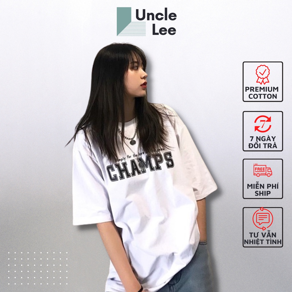 Áo Thun Tay Lỡ Form Rộng CHAMPS ATIN96, Áo Thun Nam Nữ Unisex In Chữ