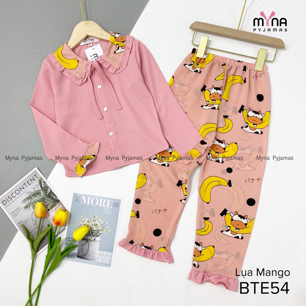 Bộ pijama cho bé, lụa mango tay dài cổ bèo, hàng có size(16-42kg)