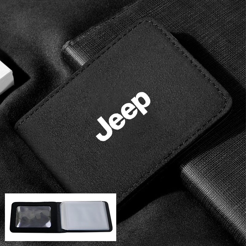 Ví Da Đen Đựng Thẻ ID / Bằng Lái Xe 2 Trong 1 Cho JEEP Grand Cherokee Commander Renegade Wrangler Compass Patriot