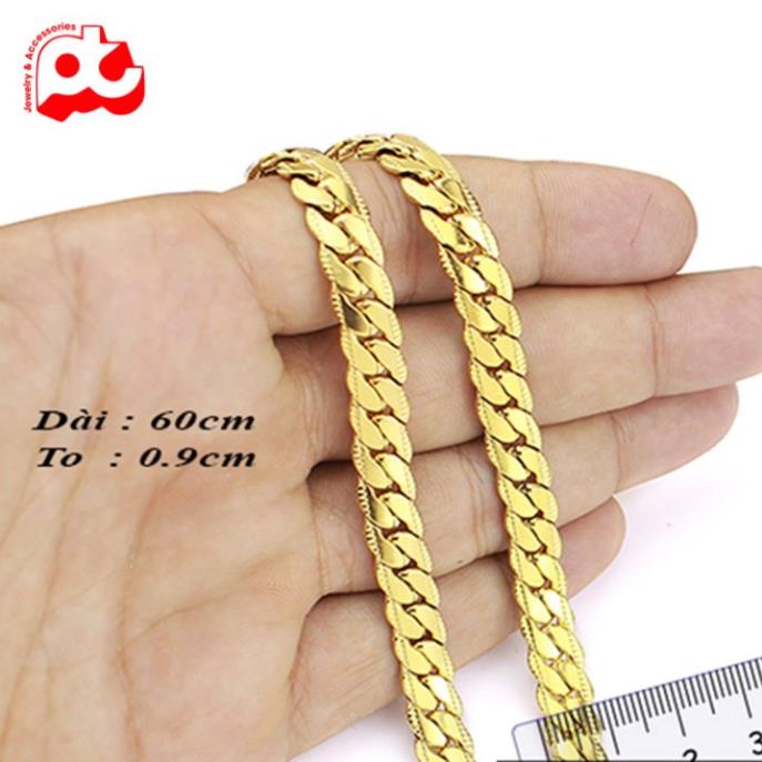 Dây chuyền thép không gỉ nam cao cấp đẹp kiểu lặc khít chạm 2 bên PT JEWELRY kích cỡ 9mm màu mạ vàng PTDCNA59
